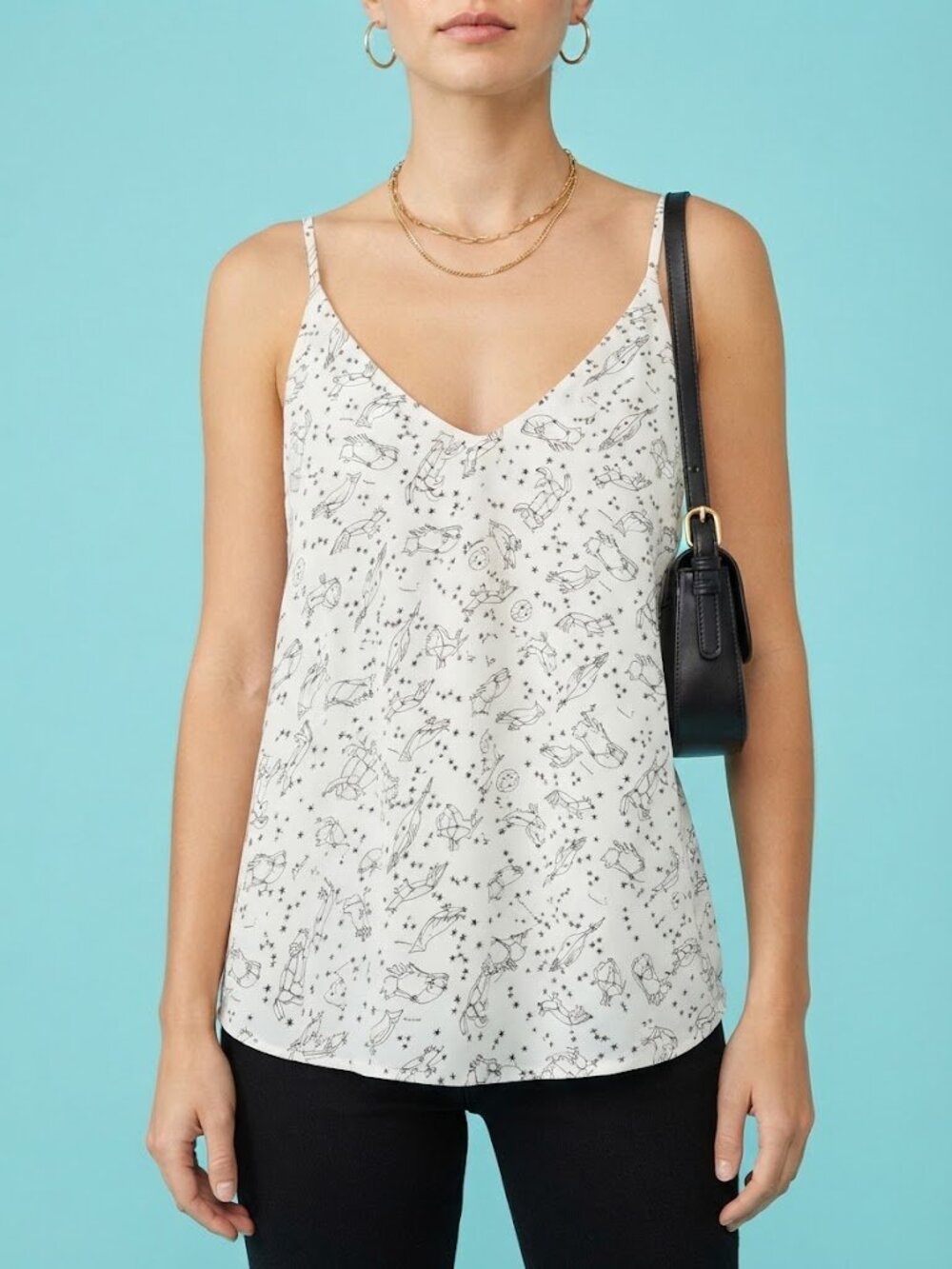 White & Black Celestial Constellation Printed Tank Top